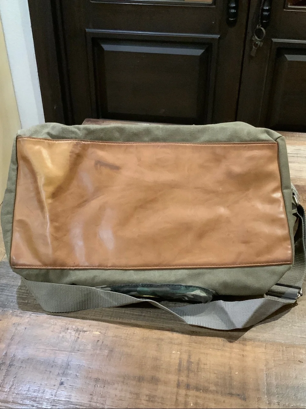 Steve Madden Olive Green Canvas Duffel with Camo Front Pocket
